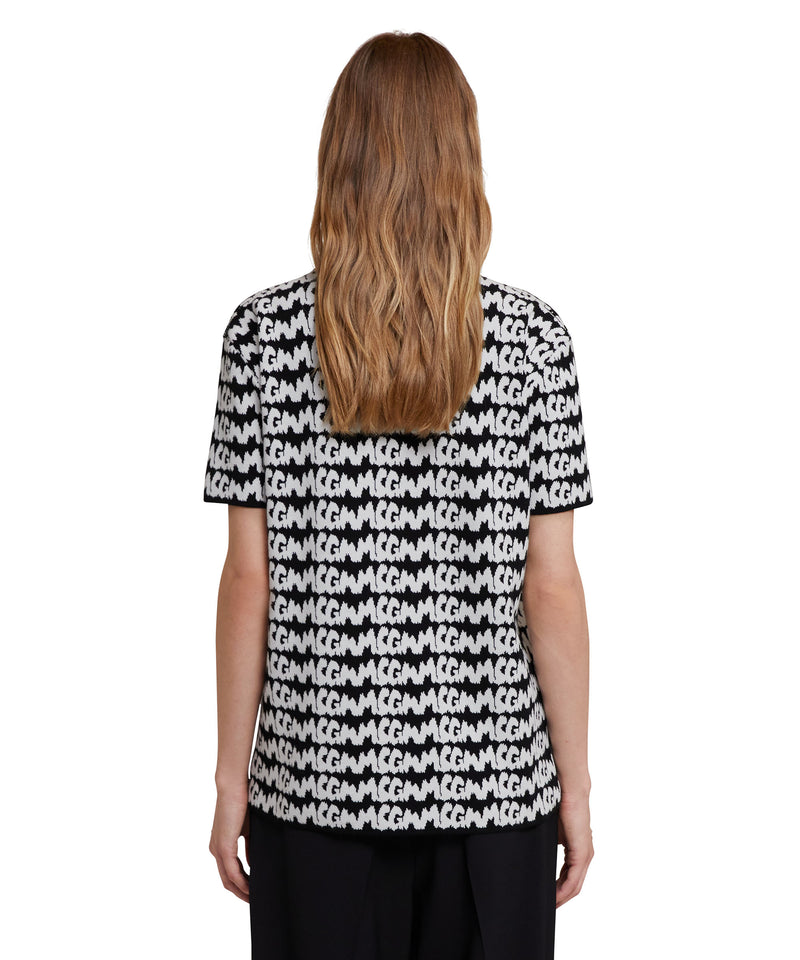 T-Shirt in maglia di viscosa con nuovo logo pennellato allover jacquard NERO Donna 