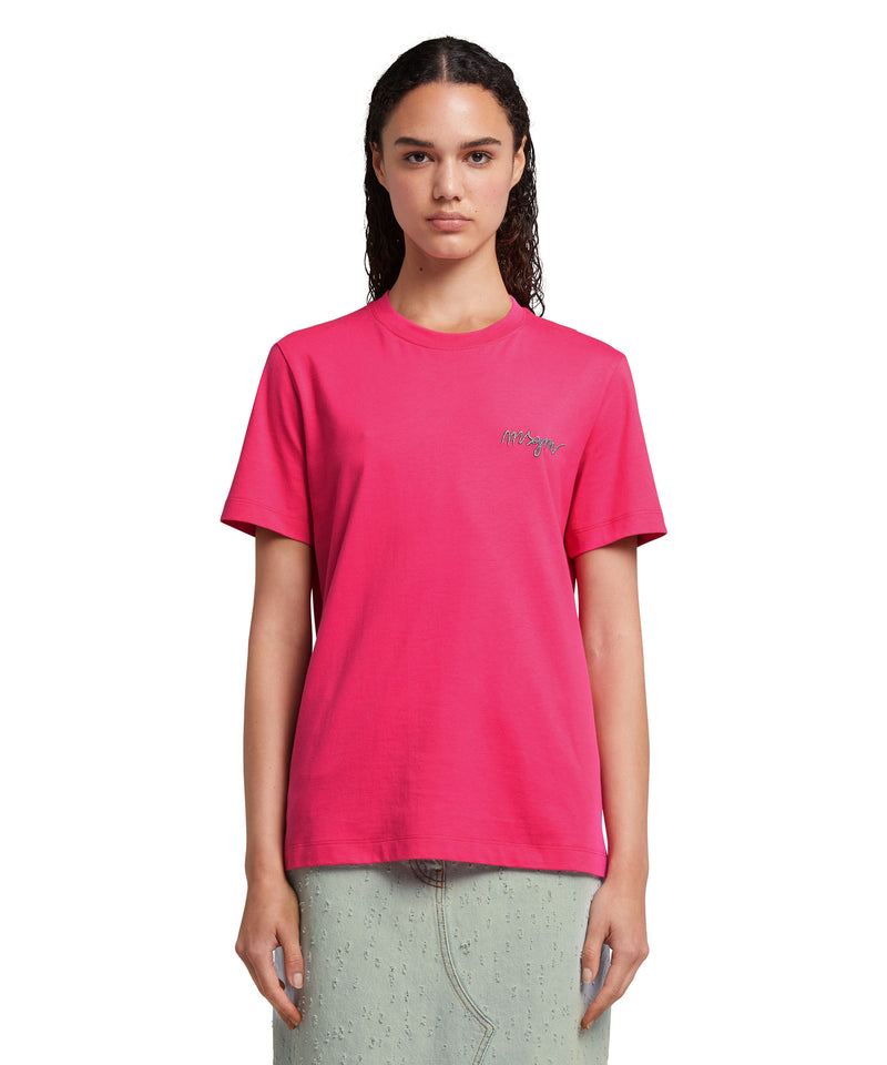 T-Shirt logo glitter mulitcolore ricamato FUCSIA Donna 