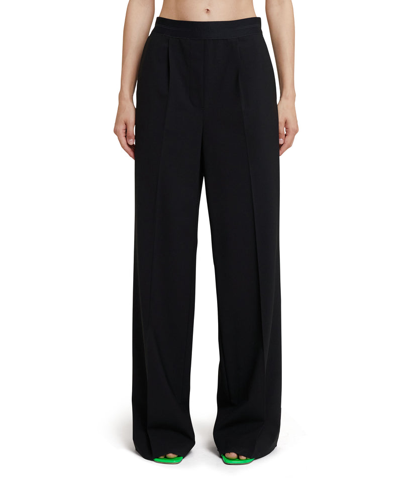 Fresh wool pleated pants with logoed elastic waistband - MSGM Official