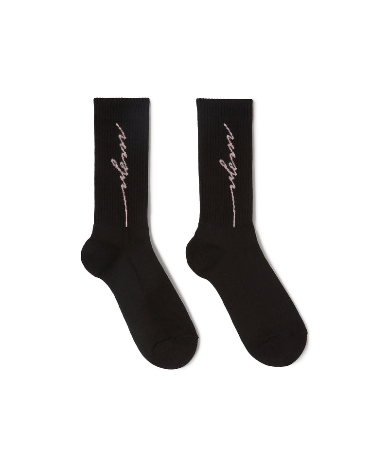 Socks with jacquard cursive logo BLACK Women 