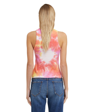 Ribbed jersey tank top with tie-dye treatment