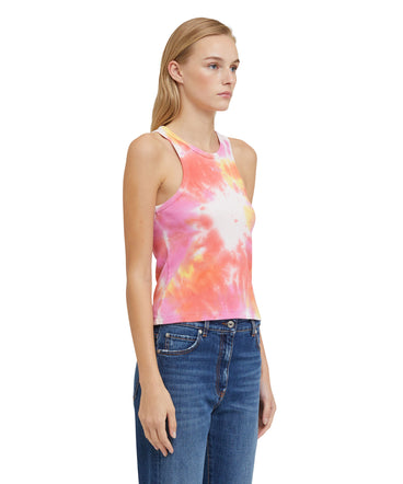 Ribbed jersey tank top with tie-dye treatment