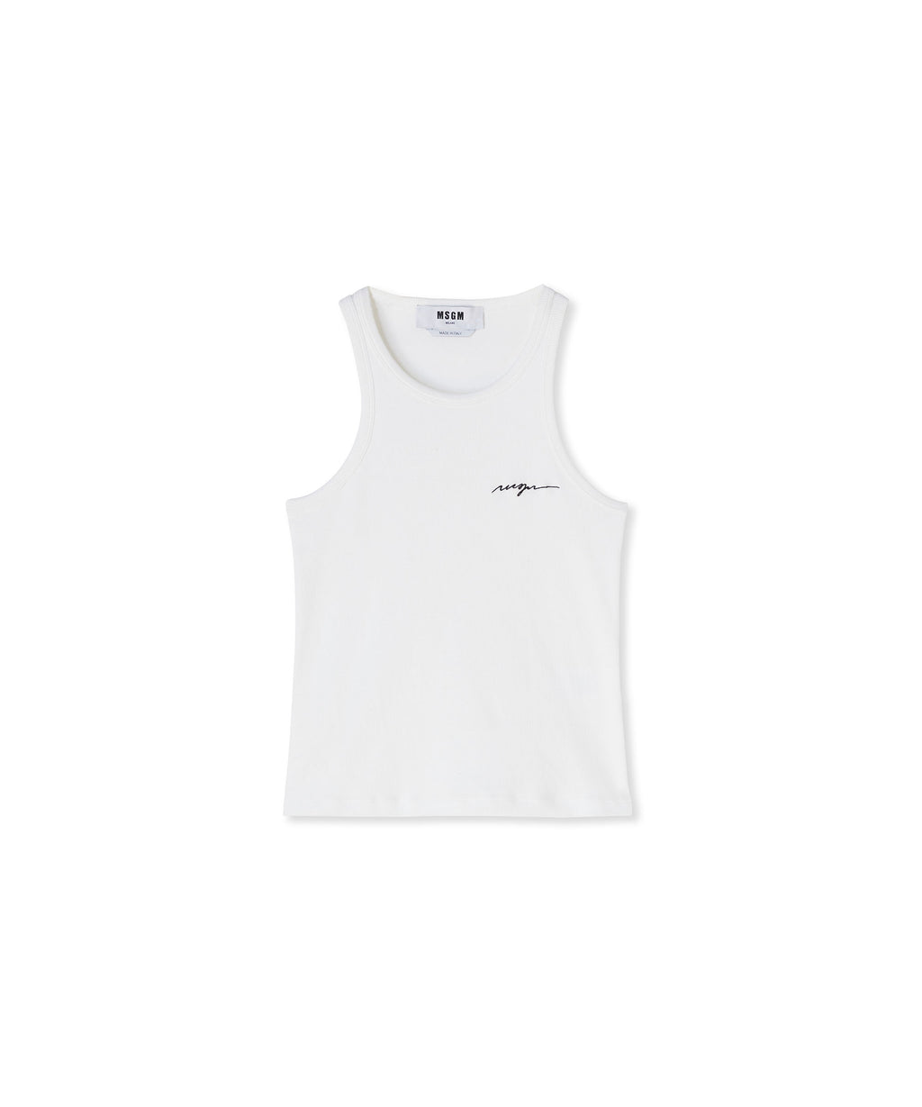 Ribbed jersey tank top with embroidered cursive logo - MSGM Official