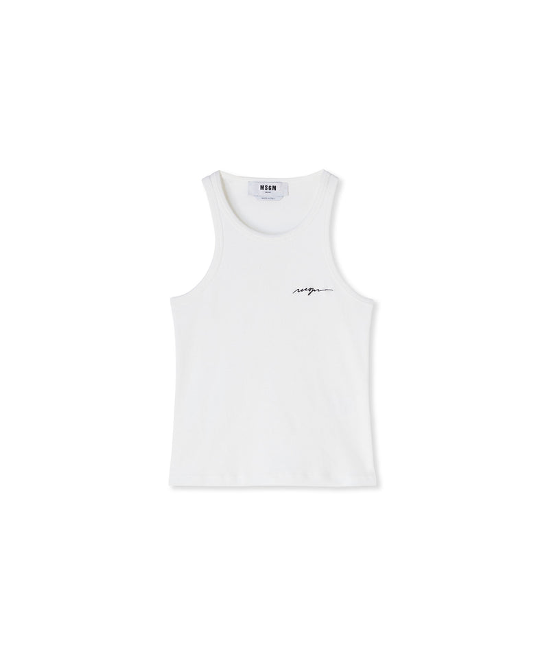Ribbed jersey tank top with embroidered cursive logo WHITE Women 