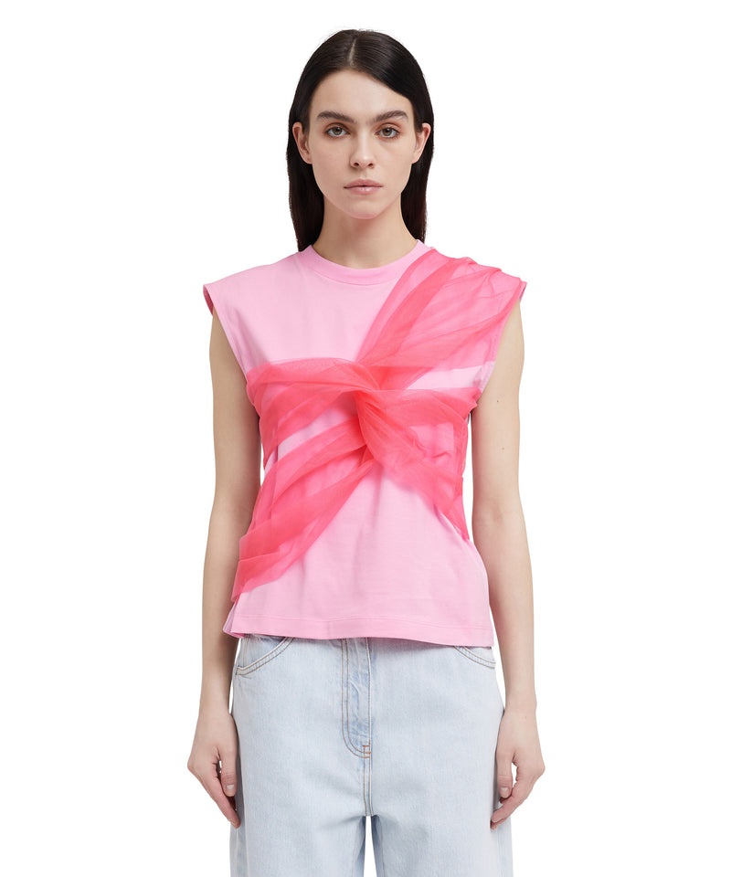 Sleeveless top with tulle applications LIGHT PINK Women 