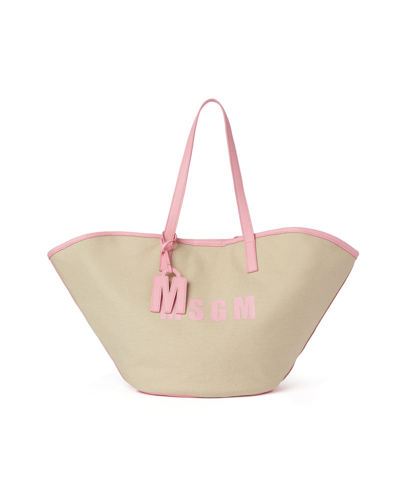Large canvas tote bag with piping and printed logo PINK Women 