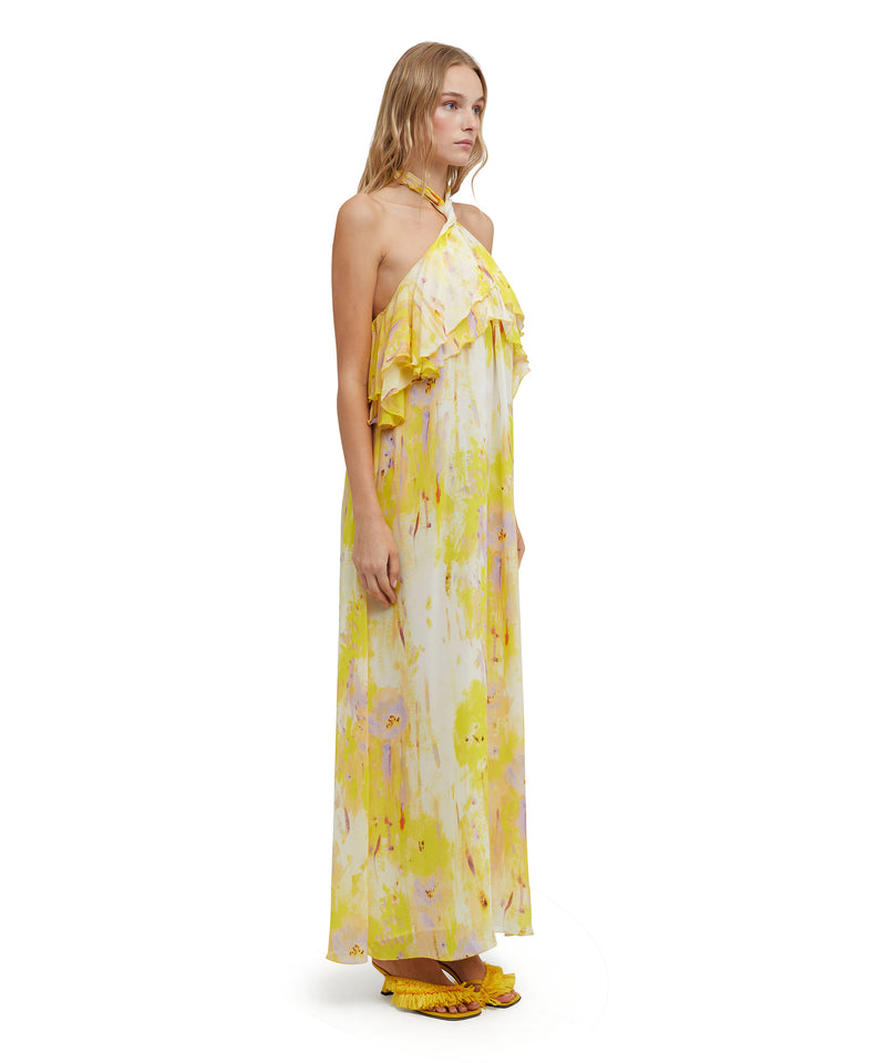Long sleeveless dress with georgette "artsy flower" print YELLOW Women 