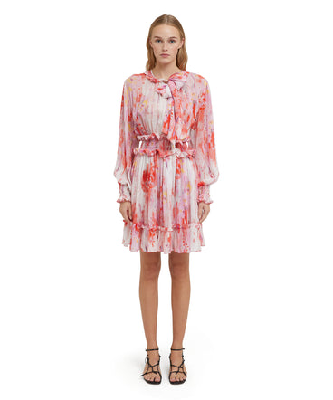 Short dress with georgette "artsy flower" print