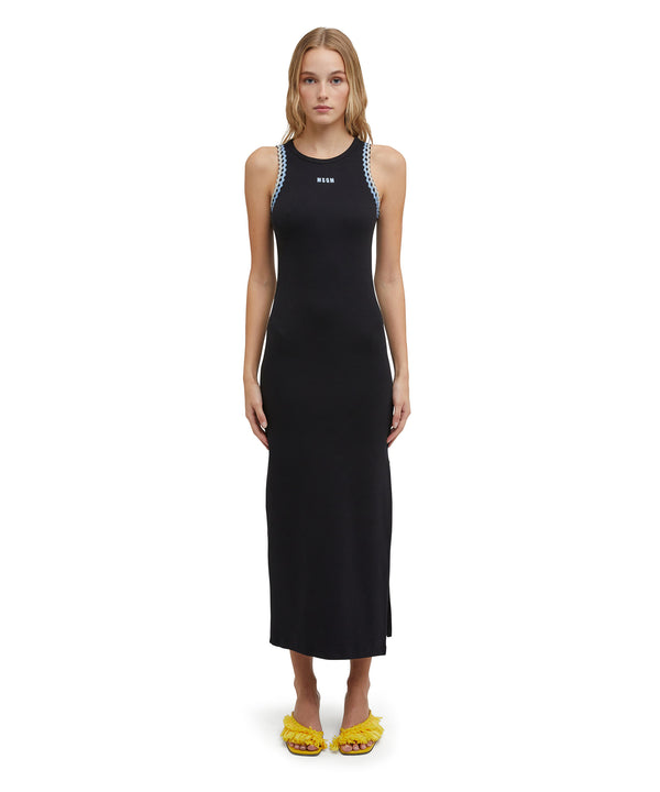 Ribbed jersey dress with applications and embroidered logo