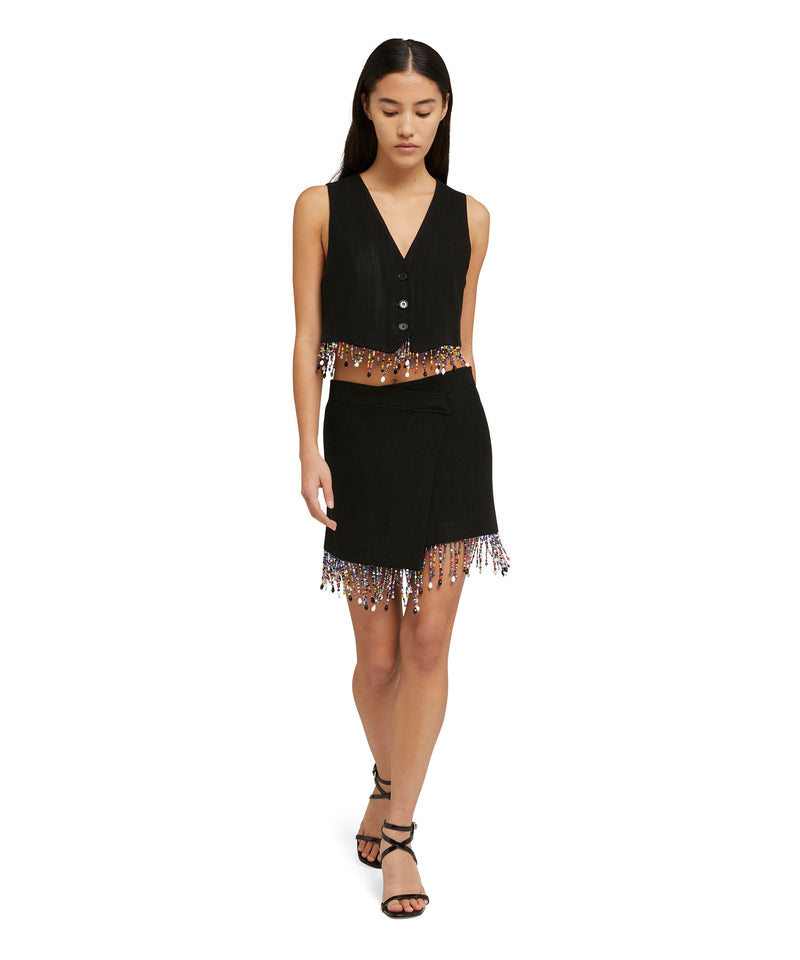 Mini skirt with beaded application BLACK Women 