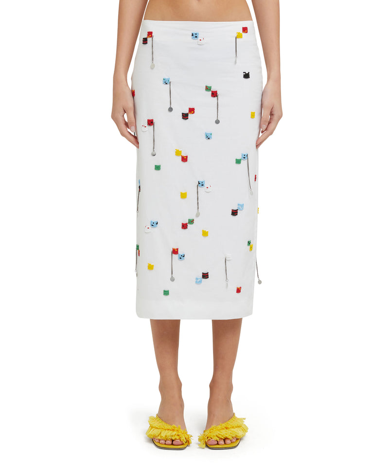 Midi skirt with embroidered beads WHITE Women 