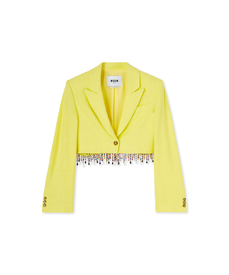 Blended linen crop jacket with beaded application YELLOW Women 