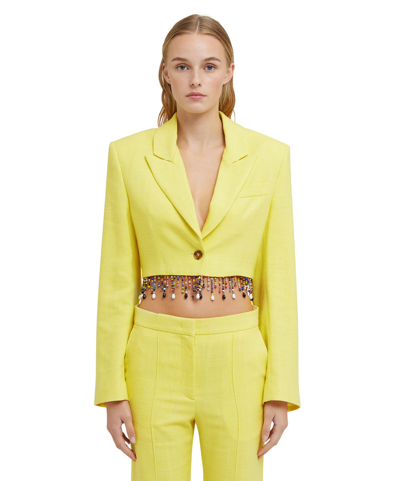 Blended linen crop jacket with beaded application YELLOW Women 