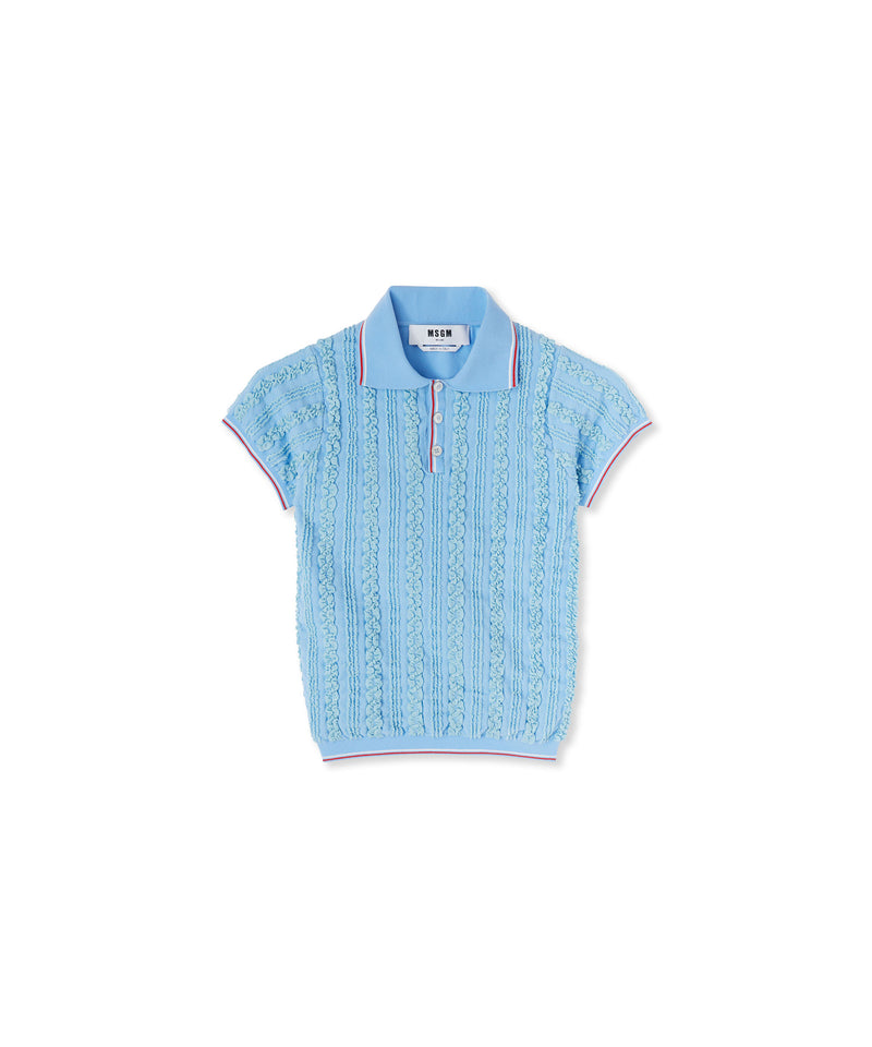 Cable-knit polo shirt in technical yarn LIGHT BLUE Women 