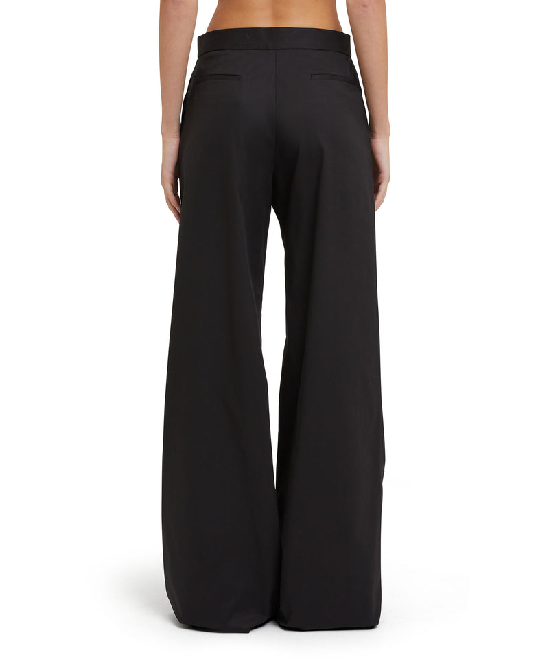 Stretch cotton gabardine roomy pants with embroidered beads BLACK Women 