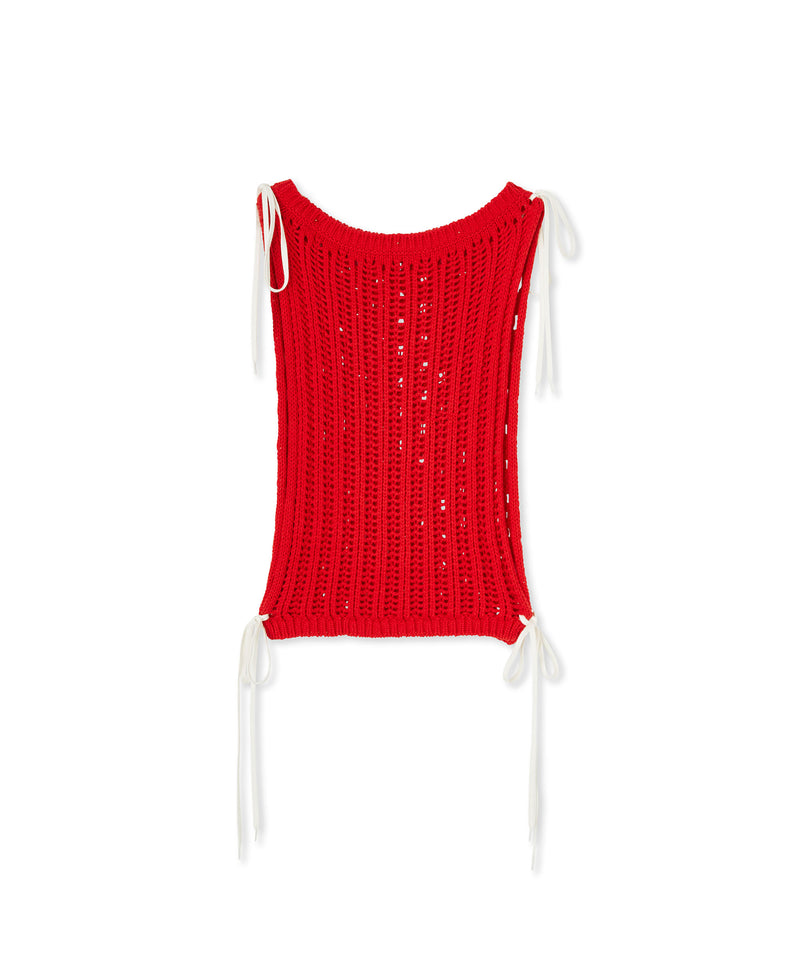 Crochet shirt cotton sleeveless top RED Women 