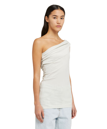 Stretch jersey draped one-shoulder top