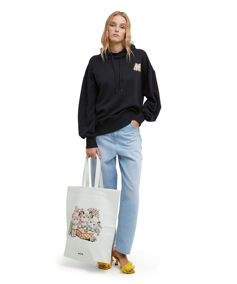 Maxi tote with cats print and logo on the front WHITE Women 