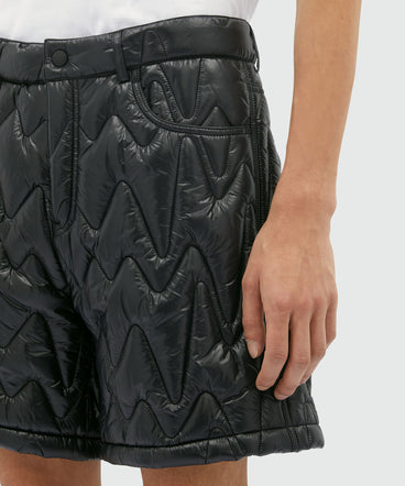 Black quilted "TheMwave" pattern shorts