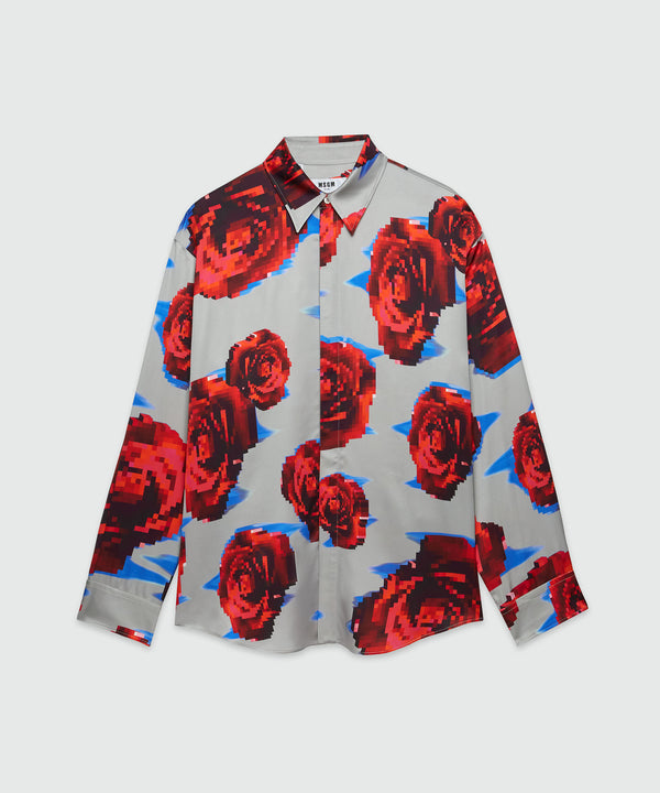 Satin "Underground pixelled roses" shirt