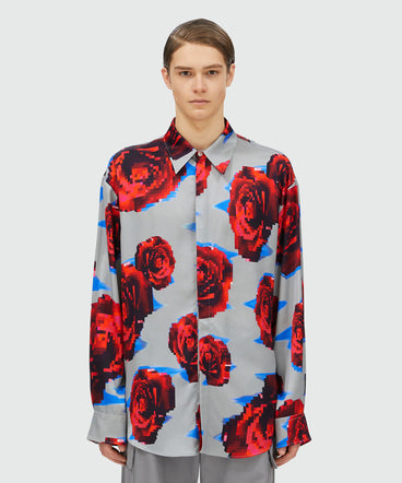 Satin "Underground pixelled roses" shirt