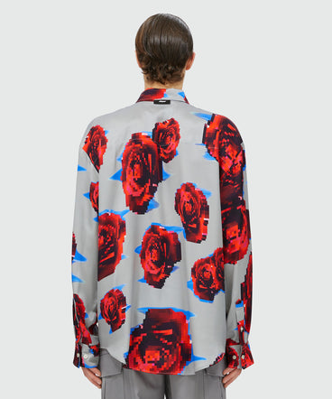 Satin "Underground pixelled roses" shirt