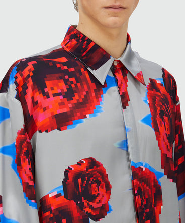 Satin "Underground pixelled roses" shirt