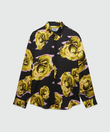 Satin shirt with "Underground pixelled roses" pattern