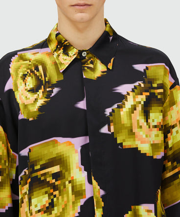 Satin shirt with "Underground pixelled roses" pattern