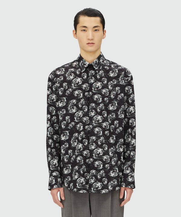 Poplin shirt with "Underground pixelled roses" pattern