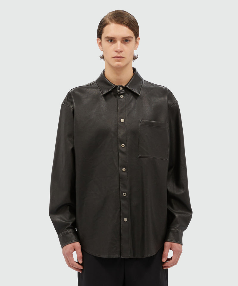 Black eco-leather shirt BLACK Men 