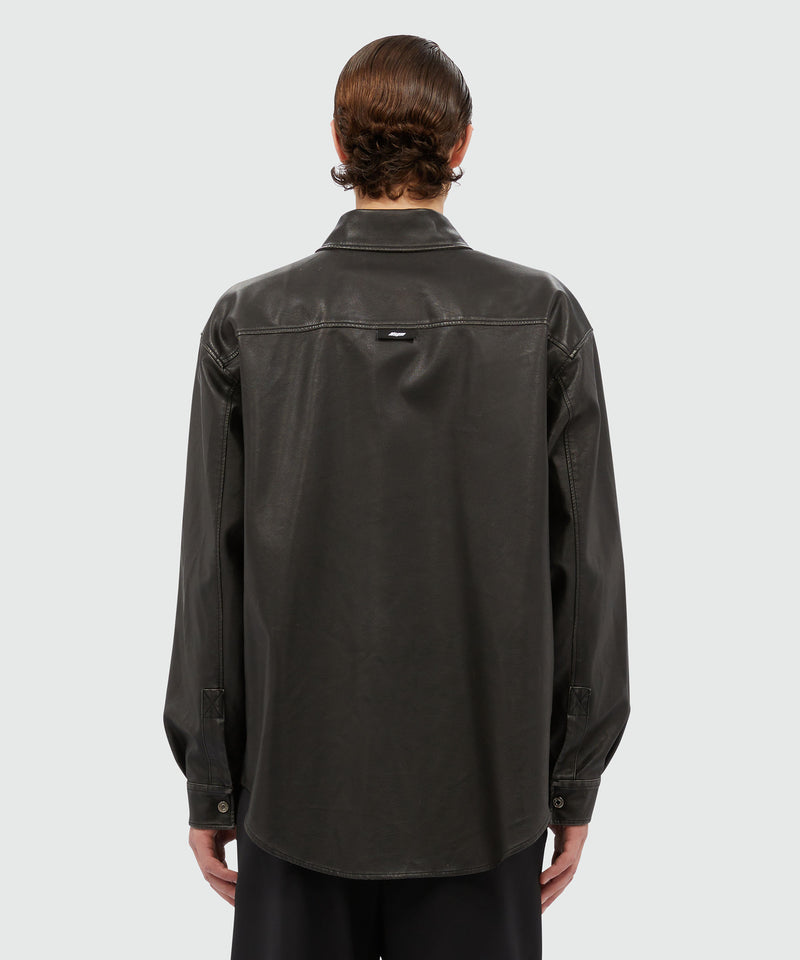 Black eco-leather shirt BLACK Men 