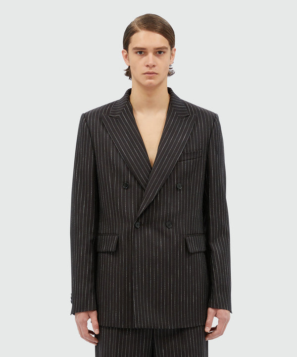 Double-breasted jacket in pinstriped wool