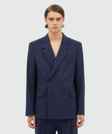 Double-breasted jacket in blue virgin wool