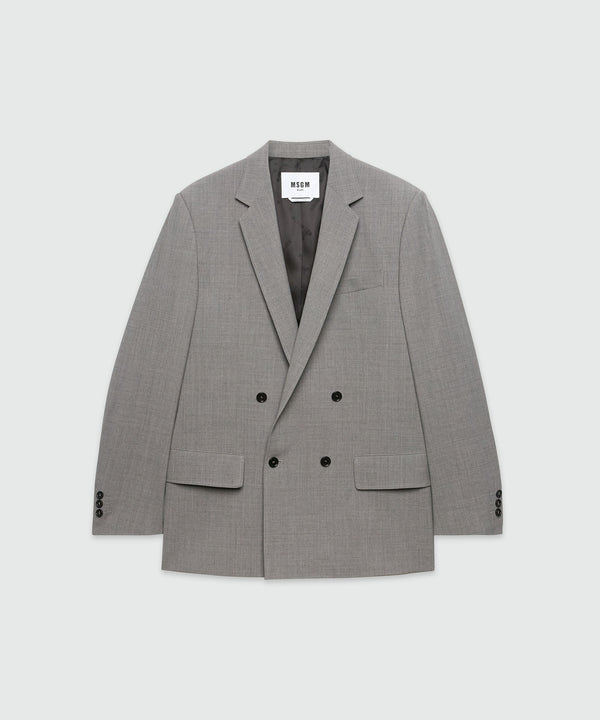 Grey melange virgin wool double-breasted jacket