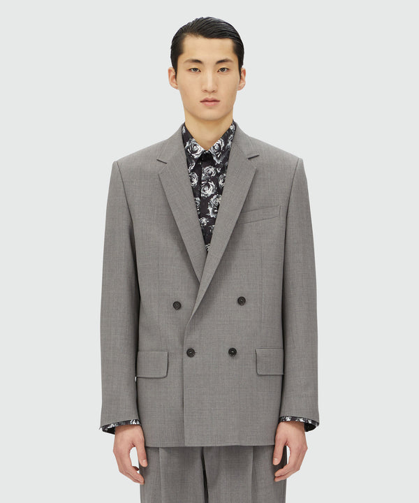 Grey melange virgin wool double-breasted jacket