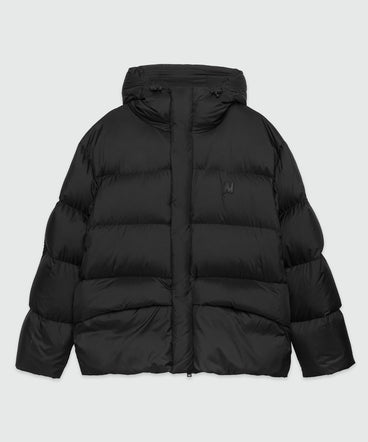 Nylon down jacket with "TheMwave" patch