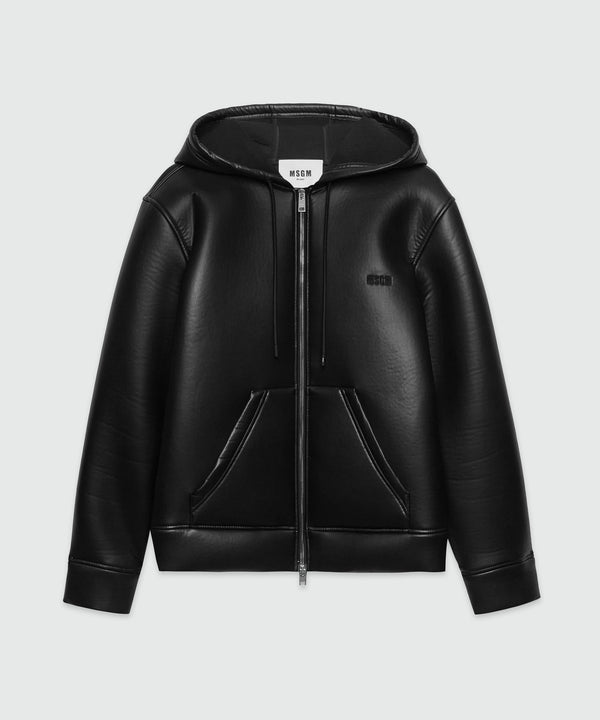 Scuba-effect faux-leather jacket