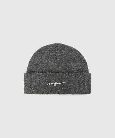 Watch cap with embroidered cursive logo