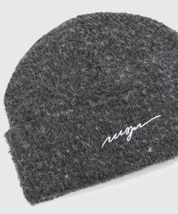 Watch cap with embroidered cursive logo