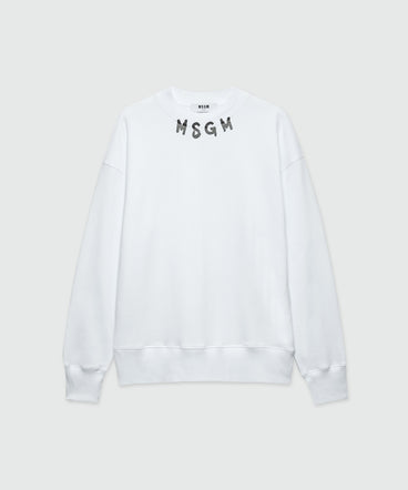 White jersey sweatshirt with brushstroke logo