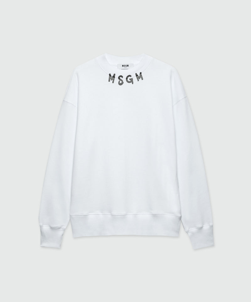 White jersey sweatshirt with brushstroke logo WHITE Men 