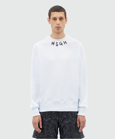 White jersey sweatshirt with brushstroke logo