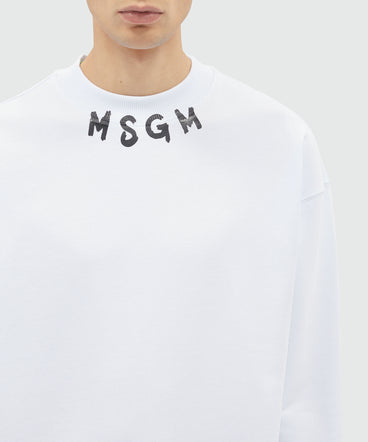 White jersey sweatshirt with brushstroke logo