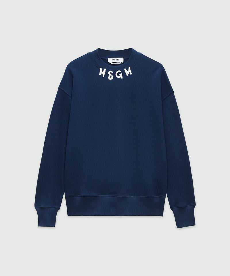 Blue jersey sweatshirt with brushstroke logo NAVY Men 