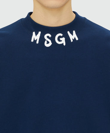 Blue jersey sweatshirt with brushstroke logo