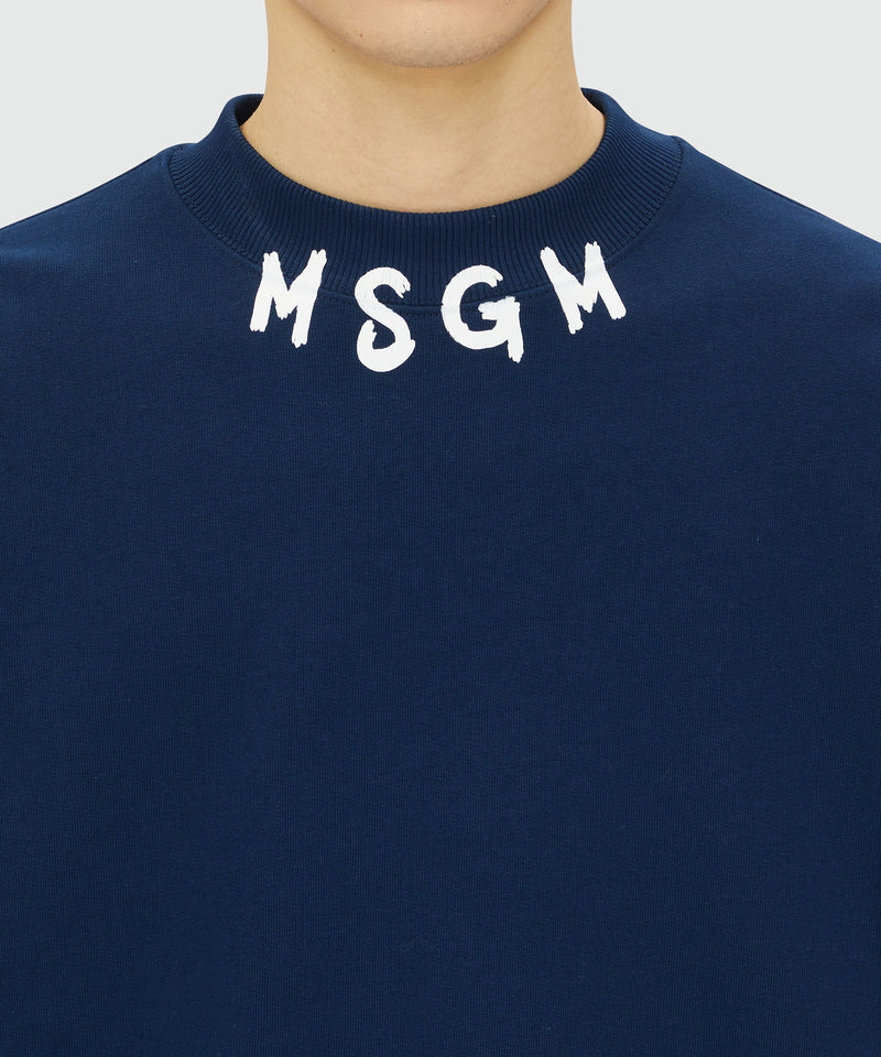 Blue jersey sweatshirt with brushstroke logo NAVY Men 