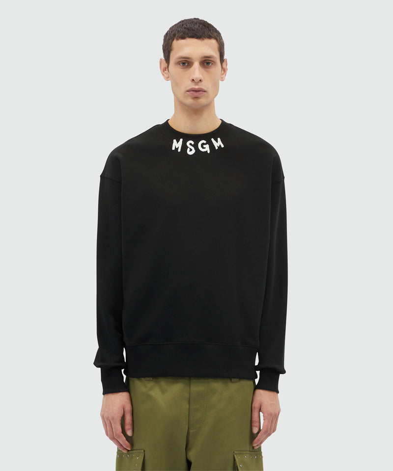 Black jersey sweatshirt with brushstroke logo BLACK Men 