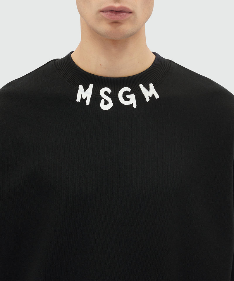 Black jersey sweatshirt with brushstroke logo BLACK Men 