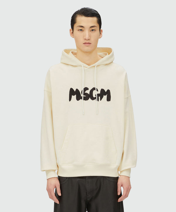 White jersey sweatshirt with brushstroke logo